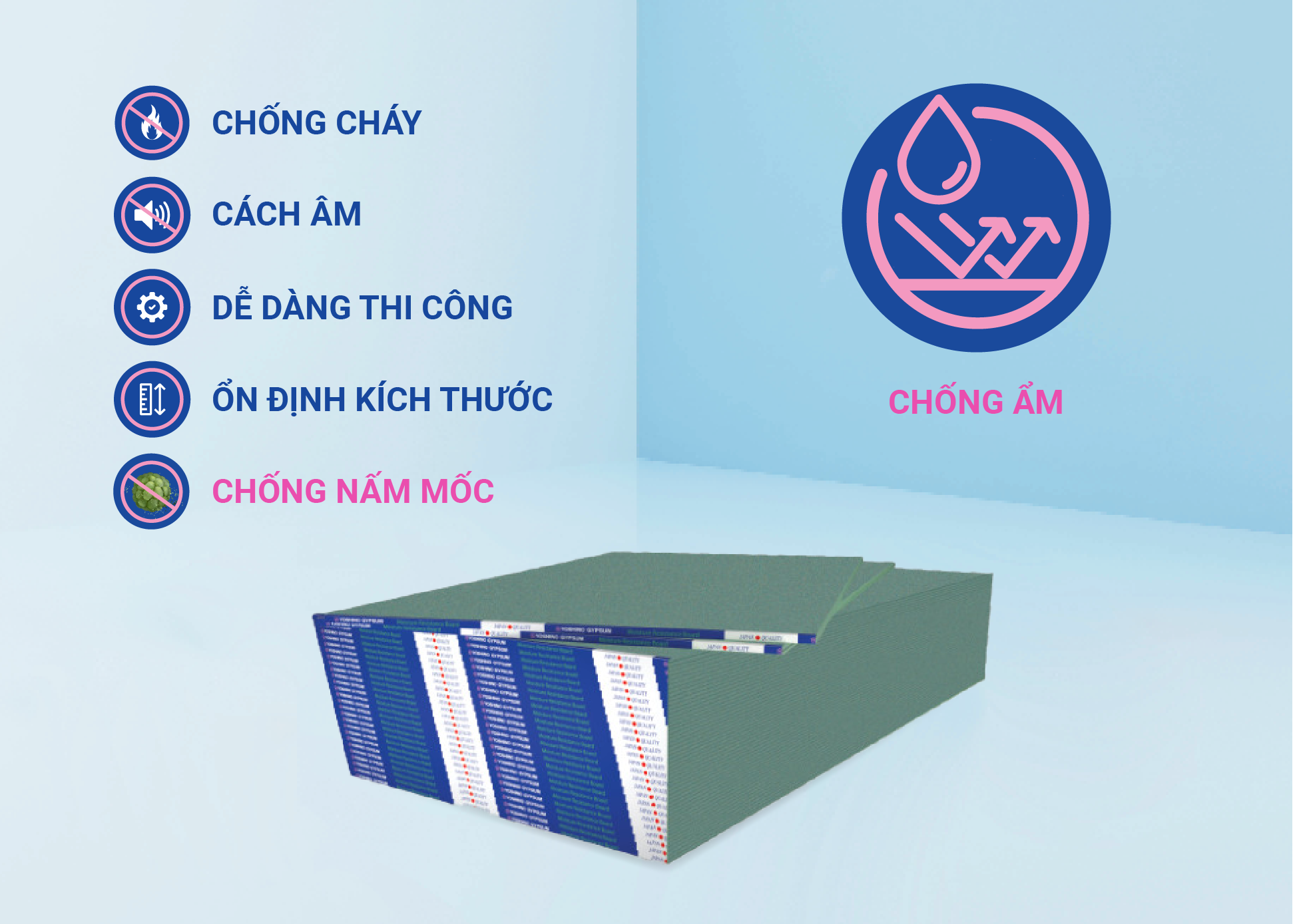 Tấm thạch cao chống ẩm 9mm